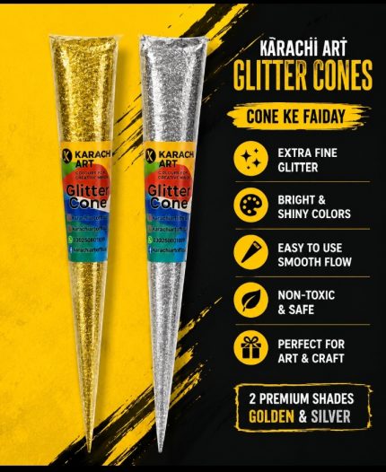 KARACHI ART BRANDED GLITTER CONES IN 2 PREMIUM SHADES SPARKLE FABRIC OUTLINER FOR SILK ,COTTON ,CHIFFON, ORGANZA